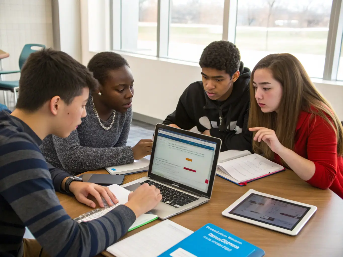 A diverse group of students are collaborating on a data science project, analyzing datasets on large screens, in a collaborative workspace, highlighting the teamwork and analytical skills taught in data science courses.